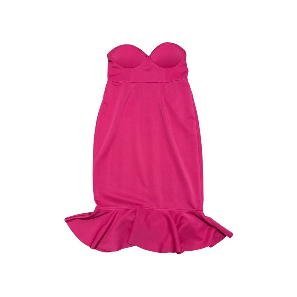 Rare London Vibrant Pink Strapless Fishtail Midi Sweetheart Neckline Dress